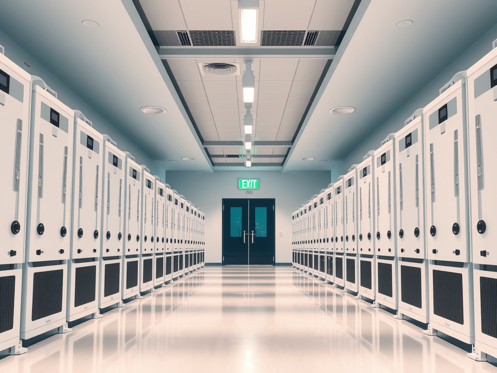 A panoramic view of a newly commissioned, large-scale industrial water treatment facility with orderly rows of modular filtration units glistening under indirect LED strip lighting. The plant features spotless resin-coated floors, minimalist cable trays, and an uncluttered layout, with polished stainless steel and neutral grey tones throughout. The facility is bathed in soft, overcast daylight streaming through high clerestory windows, casting diffuse shadows and highlighting the symmetry of the installation. Captured from a slightly elevated, wide-angle perspective with deep focus, the image conveys scale, organization, and a corporate sense of achievement—emphasizing the company’s successful delivery of major engineering projects.